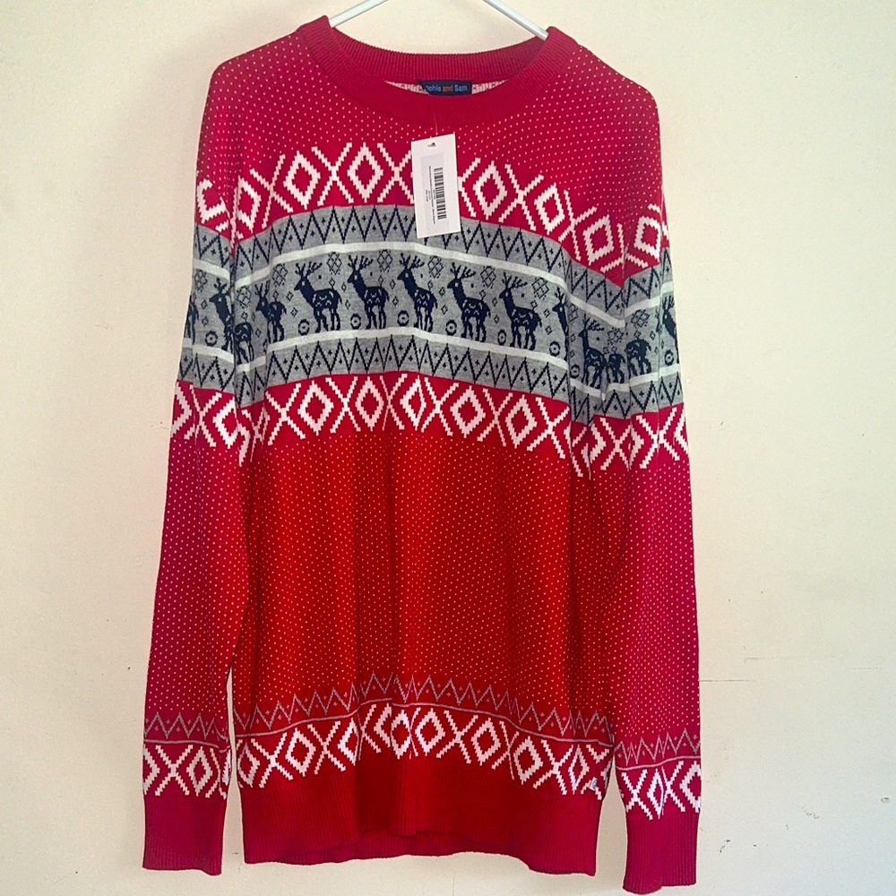 Mens Sophie & Sam - Red and Gray Men's Sweater large